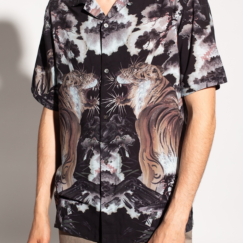All Saints Black and Gray Tiger Print Shirt